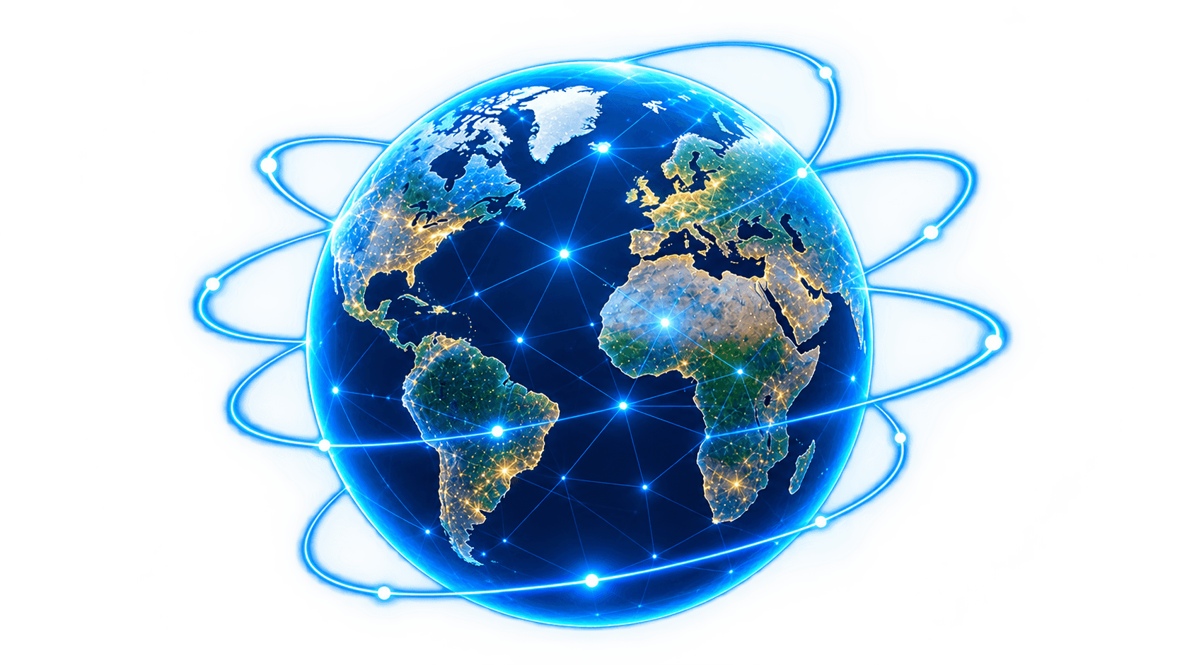 Glowing globe connected by a network of light